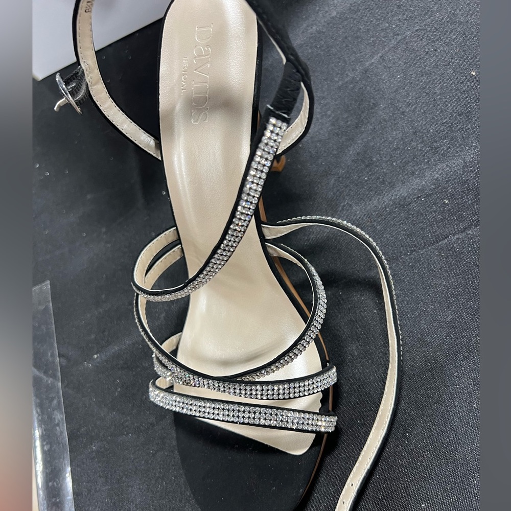 Crisscross heeled sandals with pave crystal straps